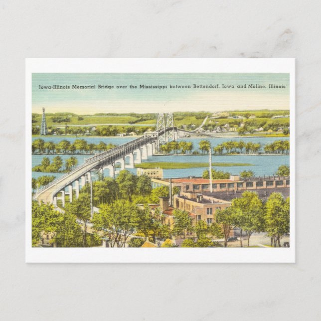 Carte Postale Pont Iowa Illinois rivière Mississippi vintage (Devant)