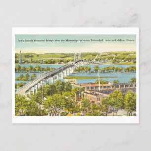 Carte Postale Pont Iowa Illinois sur le fleuve Mississippi vinta