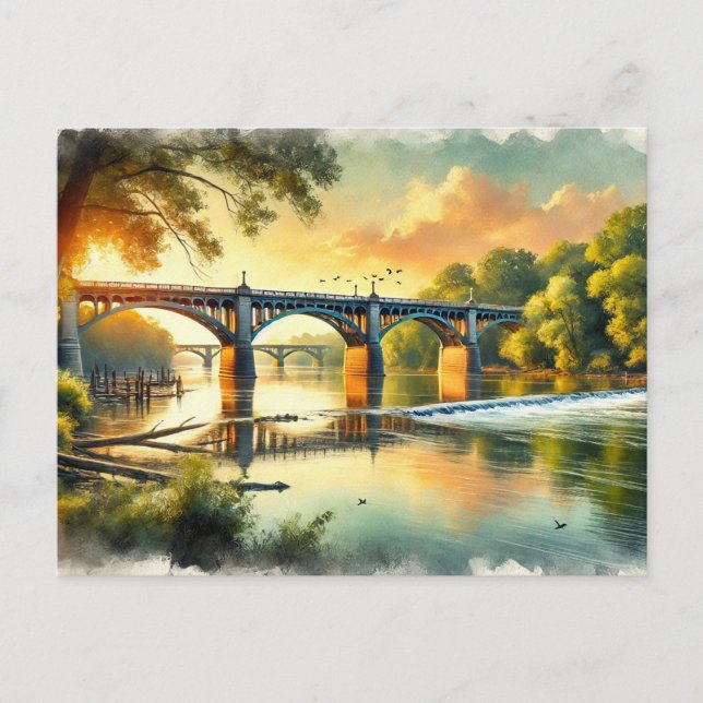 Carte Postale Pont Lovely Warm Green James River Aquarelle (Devant)