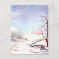 Pont Neige Aquarelle Peinture Paysage