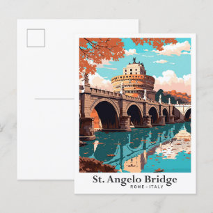 Carte Postale Pont Saint-Angelo Vintage voyage de Rome Illustrat