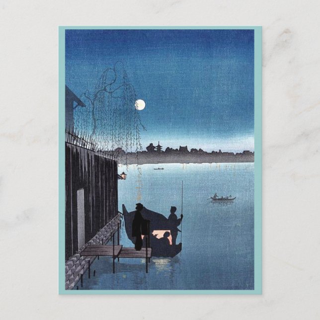 Carte Postale Pont Sanbashi à Fukugawa la nuit Ukiyoe (Devant)