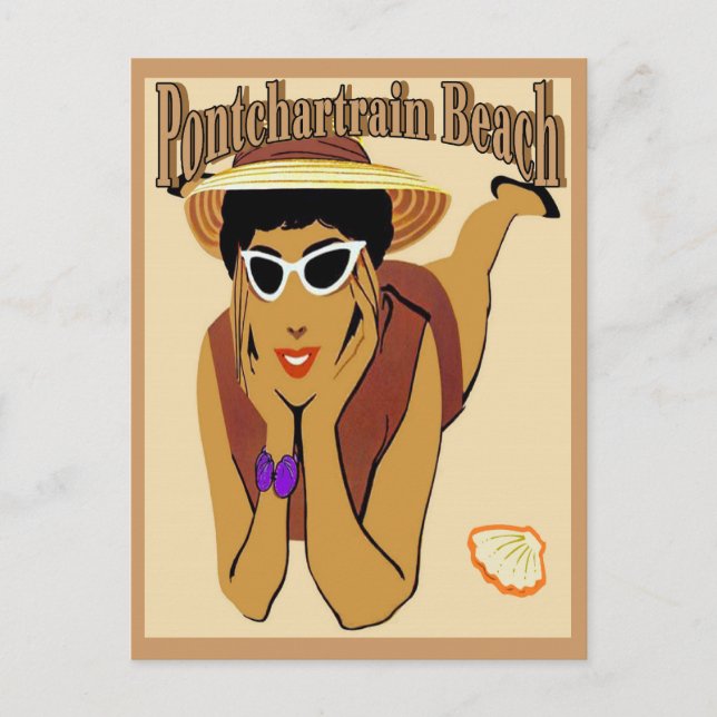Carte Postale Pontchartrain Beach Lady sur le sable (Devant)