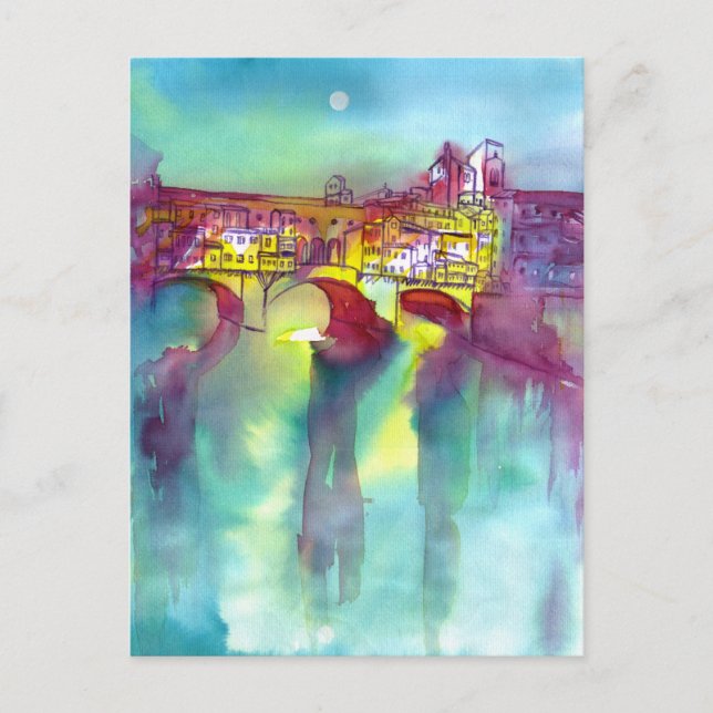 Carte Postale PONTE VECCHIO Florence par aquarelle de nuit (Devant)