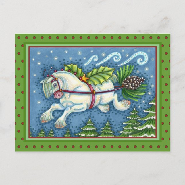 CARTE POSTALE PONY PULLING PINECONE SLEIGH DE NOËL VOLANT (Devant)