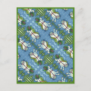 CARTE POSTALE PONY PULLING PINECONE SLEIGH DE NOËL VOLANT