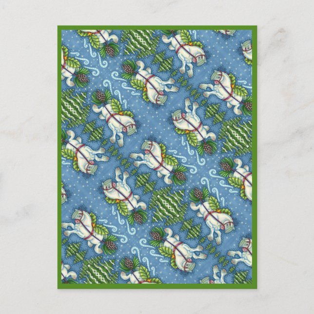 CARTE POSTALE PONY PULLING PINECONE SLEIGH DE NOËL VOLANT (Devant)