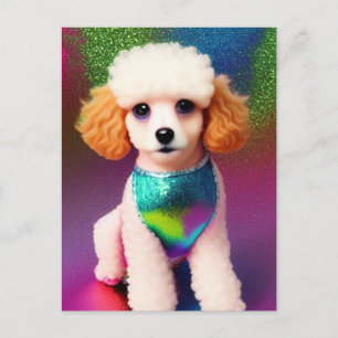 Carte Postale Poodle Blanc avec Oreilles Crème sur Étincelle Arc
