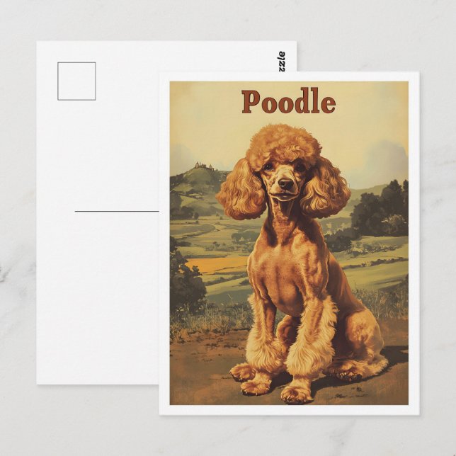 Carte Postale Poodle Dog Vintage Art (Devant / Derrière)