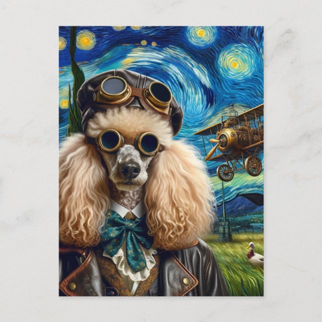 Carte Postale Poodle en vapeur Van Gogh (Devant)