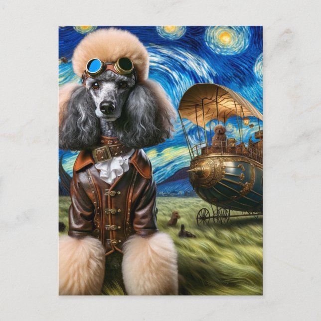 Carte Postale Poodle en vapeur Van Gogh (Devant)