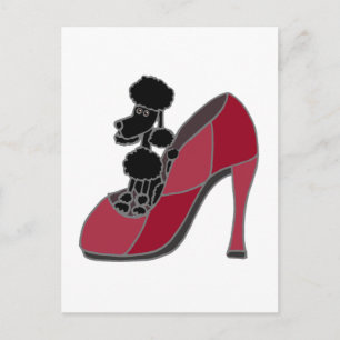 Carte Postale Poodle noir assis dans une chaussure rose haute ta