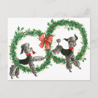 Carte Postale Poodles Vintages rétro en Wreath Design