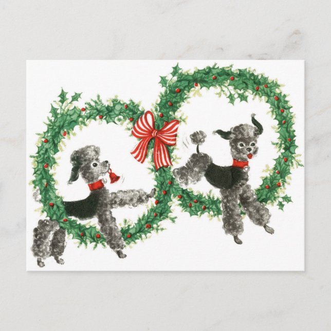 Carte Postale Poodles Vintages rétro en Wreath Design (Devant)