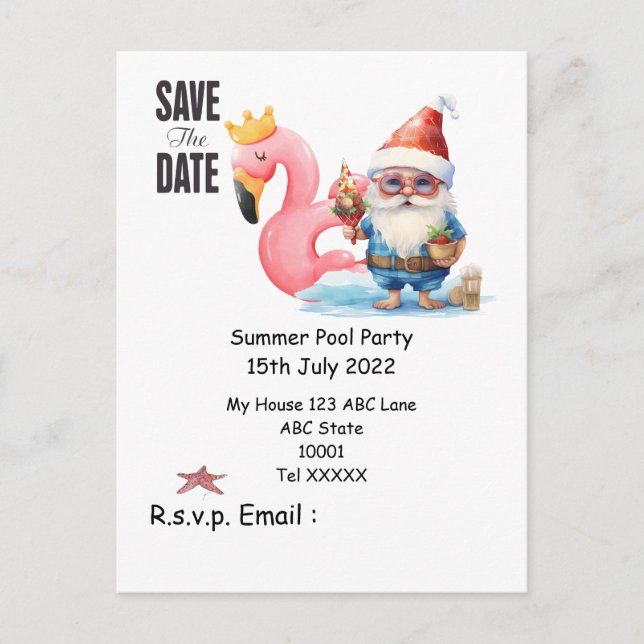 Carte Postale Pool d'été avec SANTA CLAUS Enregistrer la date (Devant)