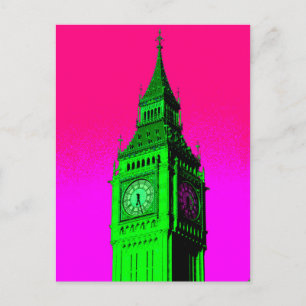 Carte Postale Pop Art Big Ben Londres Voyage rose Vert