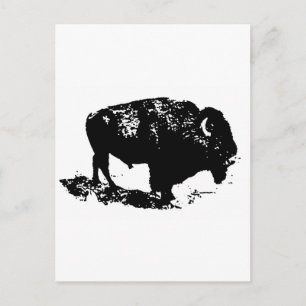 Carte Postale Pop Art Black White Buffalo Bison Silhouette