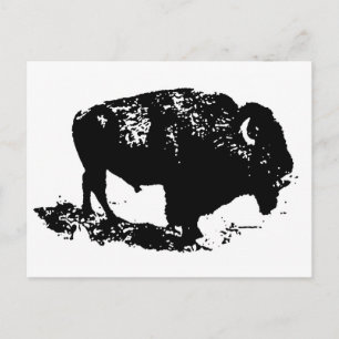 Carte Postale Pop Art Black White Buffalo Bison Silhouette