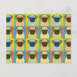 Carte Postale Pop-Art de dessin de chien carlin