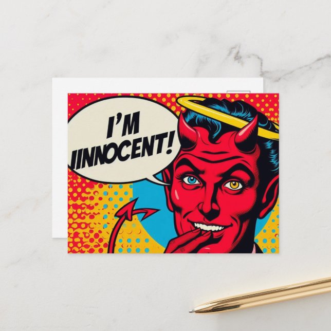 Carte Postale Pop Art Innocent Devil (Devant/Arrière en situation)