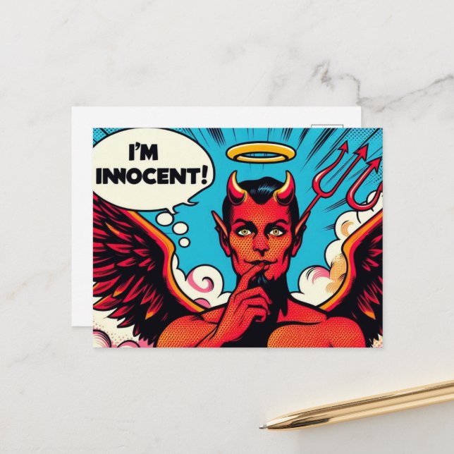 Carte Postale Pop Art Innocent Devil (Devant/Arrière en situation)