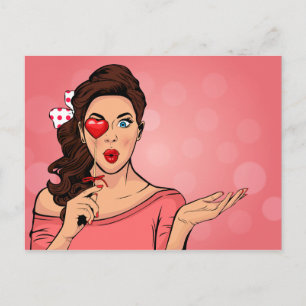Carte Postale Pop Art Lady Heart Lollipop Valentine