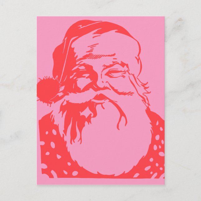 Carte Postale Pop art Père Noël rose rouge (Devant)