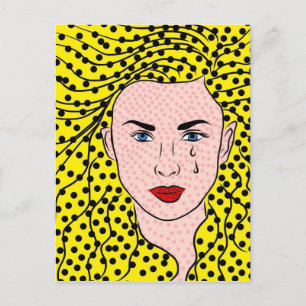 Carte Postale Pop Art Style Comic Livre Jaune Blonde Triste Fill