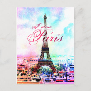 Carte Postale Pop Art Tour Eiffel Vintage