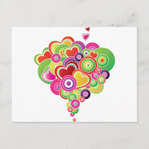 Carte Postale PopArt Coeurs rose et vert