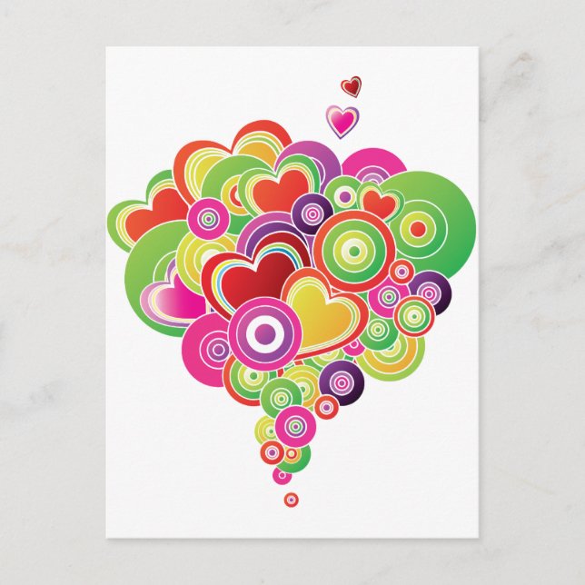Carte Postale PopArt Coeurs rose et vert (Devant)