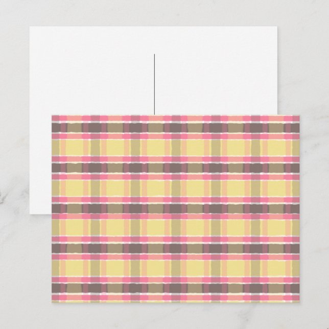 Carte Postale Popcorn Bubblegum jaune Café rose Brown Plaid (Devant / Derrière)