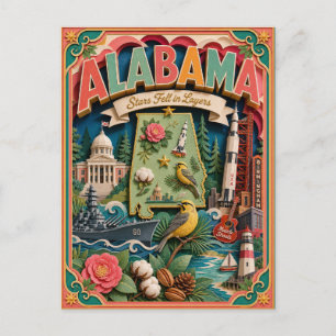 Carte Postale PopCut États Alabama Art en Papier 3D Coloré