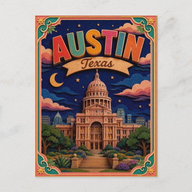 Carte Postale PopCut États Austin Texas Art Papier (Devant)