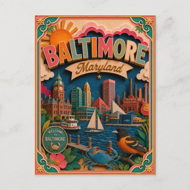 Carte Postale PopCut États Baltimore Maryland Art Papier (Devant)