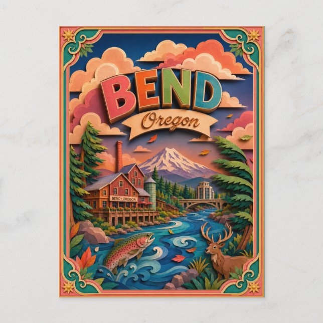 Carte Postale PopCut États Bend Oregon Art en Papier (Devant)