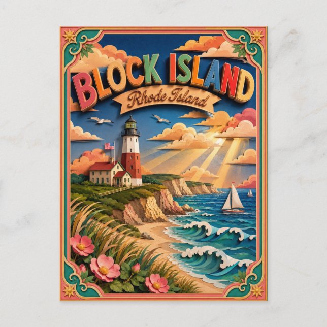 Carte Postale PopCut États Block Island Rhode Island Art en Papi (Devant)