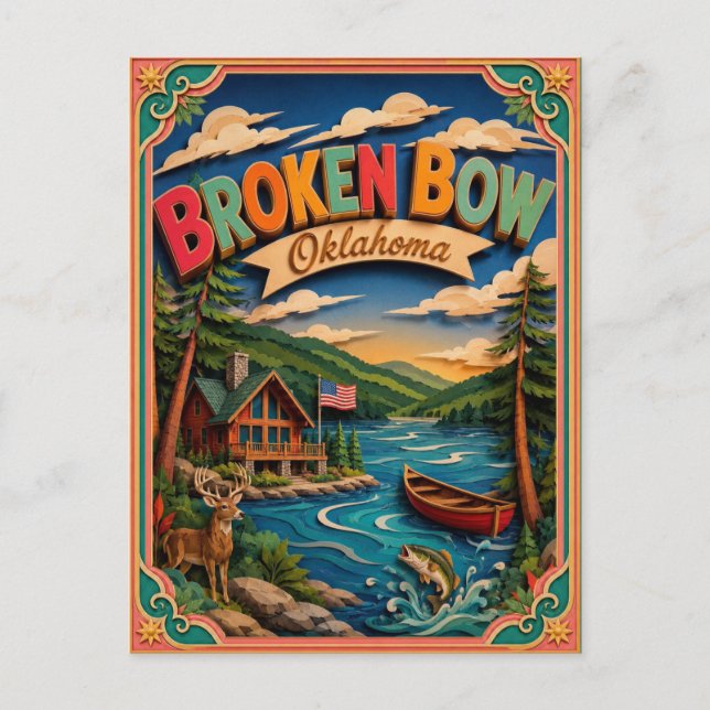 Carte Postale PopCut États Broken Bow Oklahoma Art Papier (Devant)