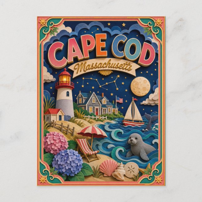 Carte Postale PopCut États Cape Cod Massachusetts Art en Papier (Devant)