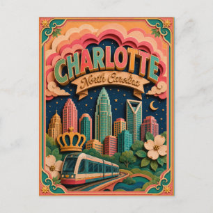 Carte Postale PopCut États Charlotte Caroline du Nord Art en Pap