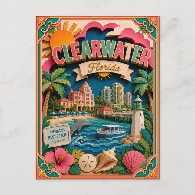 Carte Postale PopCut États Clearwater Floride Art Papier (Devant)