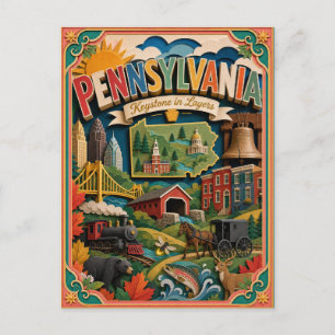 Carte Postale PopCut États de Pennsylvanie Art en Papier Coloré