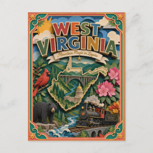 Carte Postale PopCut États de Virginie-Occidentale Coloré Art en