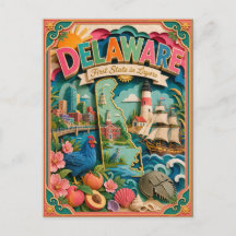 PopCut États Delaware Coloré Art en Papier 3D