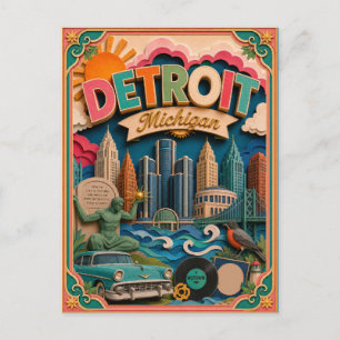 Carte Postale PopCut États Detroit Michigan Art Papier