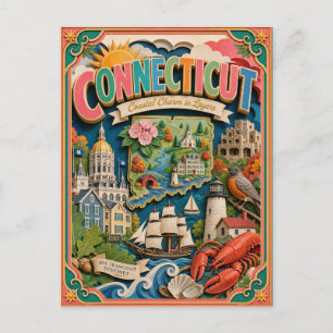 Carte Postale PopCut États du Connecticut Coloré Art en Papier 3