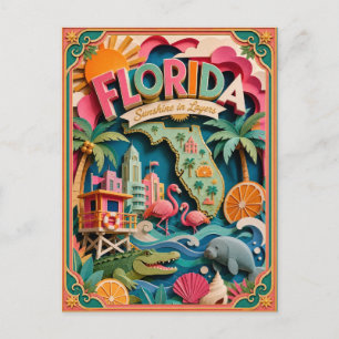 Carte Postale PopCut États Floride Art en Papier 3D Coloré