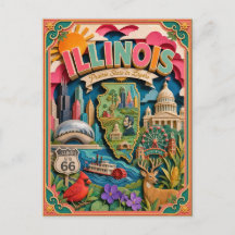 PopCut États Illinois Art en Papier 3D Coloré