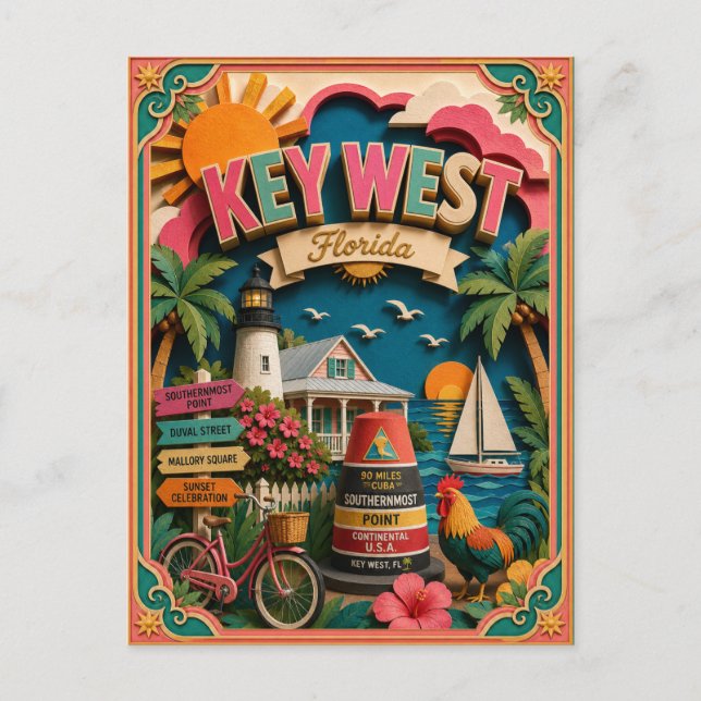 Carte Postale PopCut États Key West Floride Art Papier (Devant)