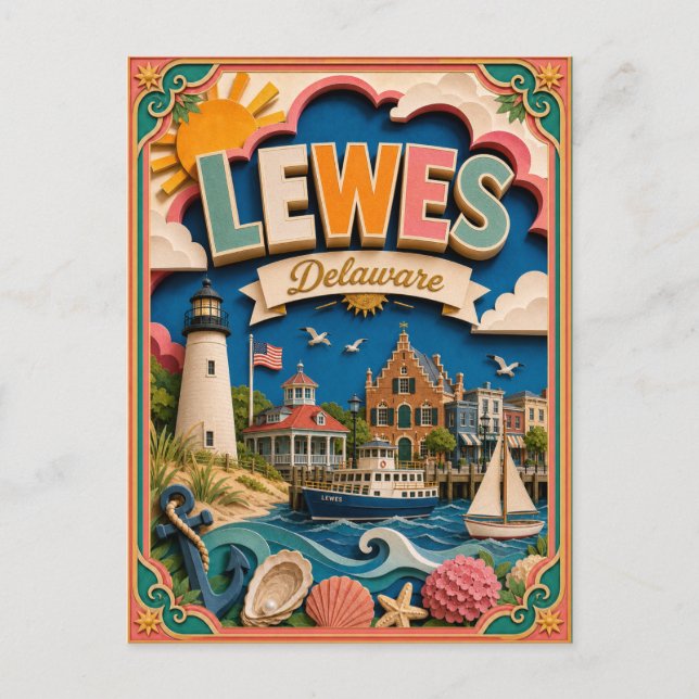 Carte Postale PopCut États Lewes Delaware Art Papier (Devant)